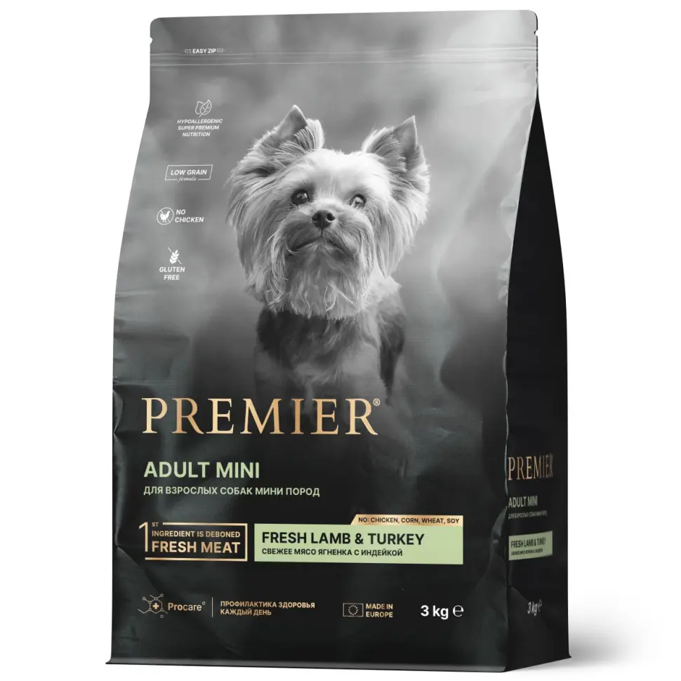 Premier dog lamb & turkey adult mini сухой корм для собак мелких пород, свежее мясо ягненка с индейкой - 3 кг в интернет-зоомагазине Pets Room