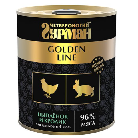 Четвероногий гурман кон.д/щенков голден цыпленок и кролик в желе 340г в интернет-зоомагазине Pets Room