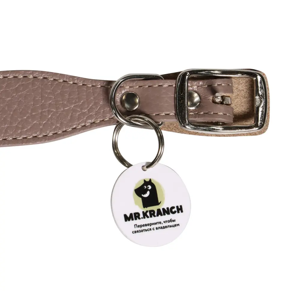 Mr.kranch ошейник для собак из натуральной кожи с qr-адресником, 30-35 см, бежевый в интернет-зоомагазине Pets Room