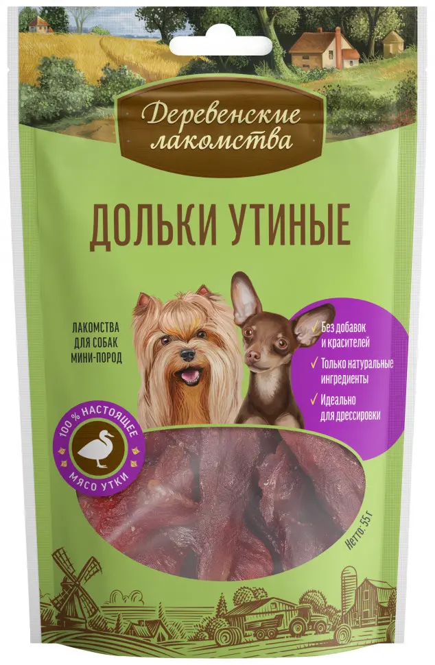Деревенские лакомства для мини-пород дольки утиные - 55 г в интернет-зоомагазине Pets Room