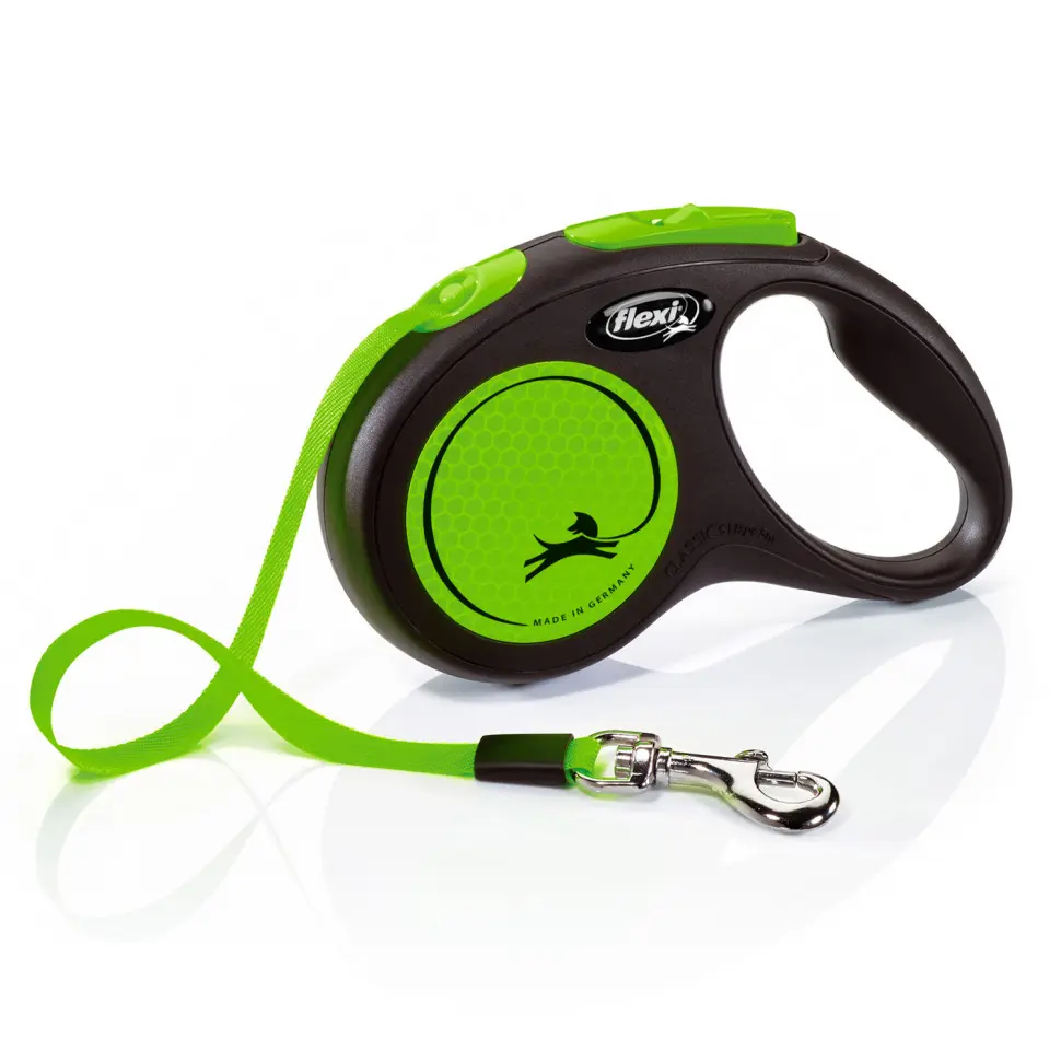 Flexi рулетка neon new classic s (до 15 кг) лента 5 м, светоотражающая, зеленый неон в интернет-зоомагазине Pets Room