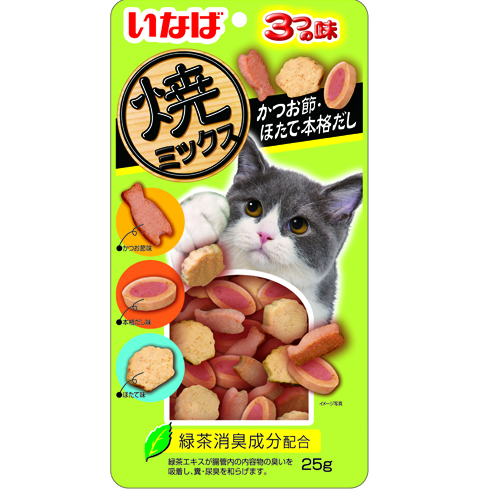 Qsc-123 inaba yaki miksu запеченное лакомство для кошек со вкусом кацуобуси, морскогогребешка и наваристого бульона 25г в интернет-зоомагазине Pets Room