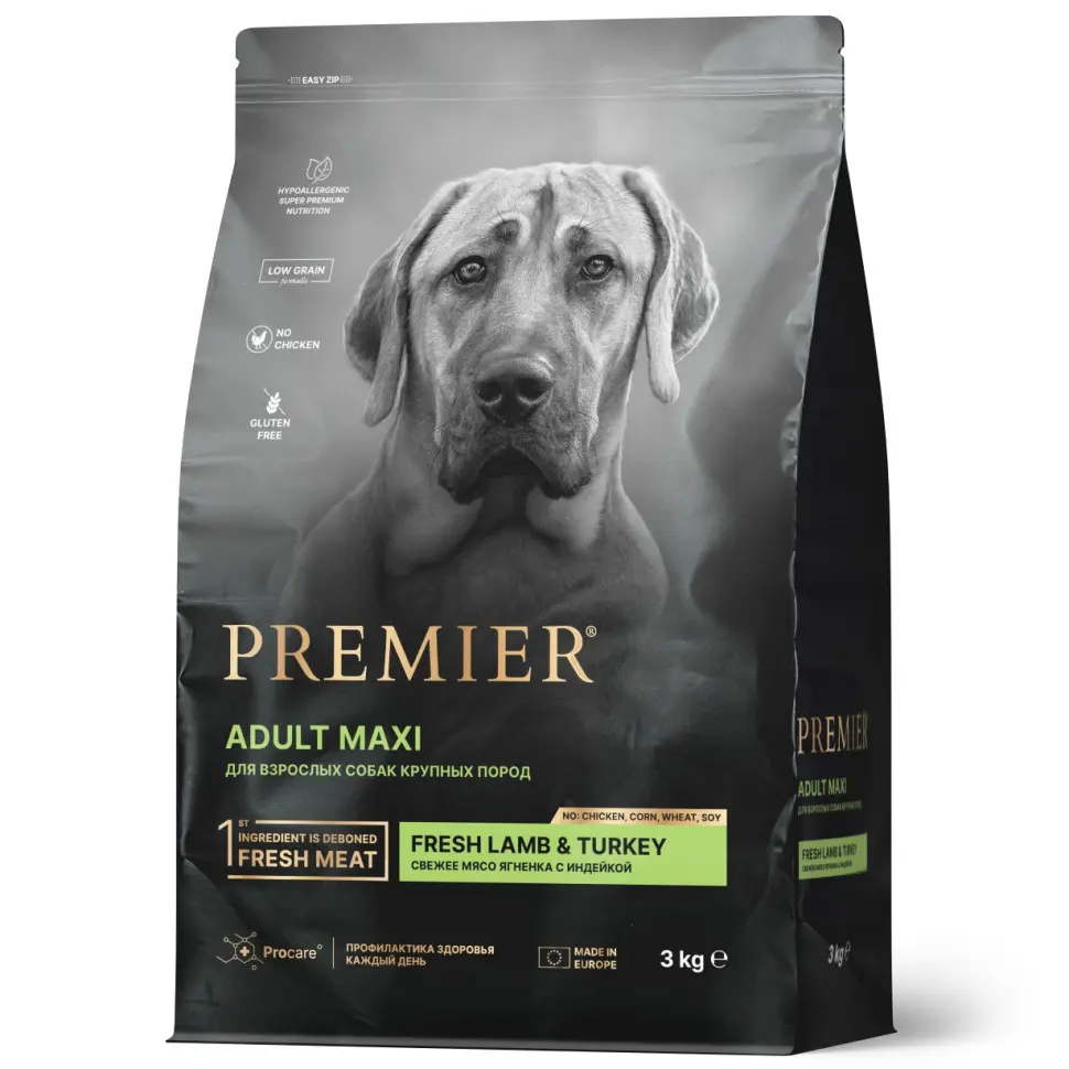 Premier dog lamb & turkey adult maxi сухой корм для собак крупных пород, свежее мясо ягненка с индейкой - 3 кг в интернет-зоомагазине Pets Room