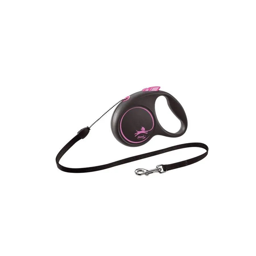 Flexi black design cord s поводок-рулетка для собак, черно-розовая 5 м, до 12 кг в интернет-зоомагазине Pets Room