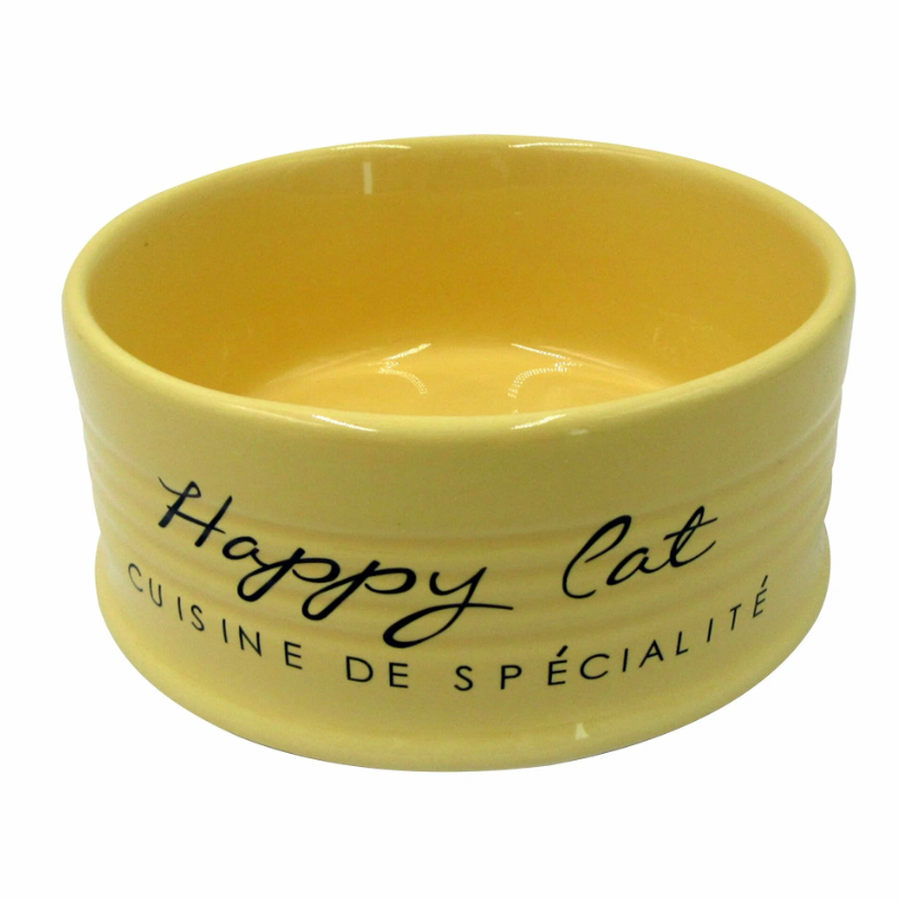 Duvo+ миска для животных керамическая, "happy cat", жёлтая, 10.5см/300мл в интернет-зоомагазине Pets Room