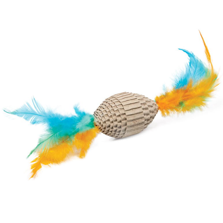 Игрушка для кошек из гофрокартона "мяч для регби с перьями", 60/190мм, серия natural, triol в интернет-зоомагазине Pets Room