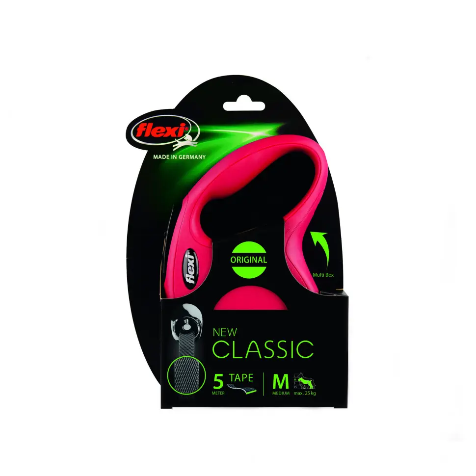 Поводок-рулетка flexi new classic m длиной 5 м для собак до 25 кг лента красная в интернет-зоомагазине Pets Room