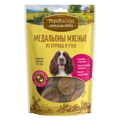 Деревенские лакомства 90 г медальоны мясные для собак из курицы и утки в интернет-зоомагазине Pets Room