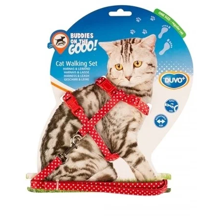 Duvo+ шлейка для кошек "белые точки", красная, 20-35см/10мм-125см в интернет-зоомагазине Pets Room