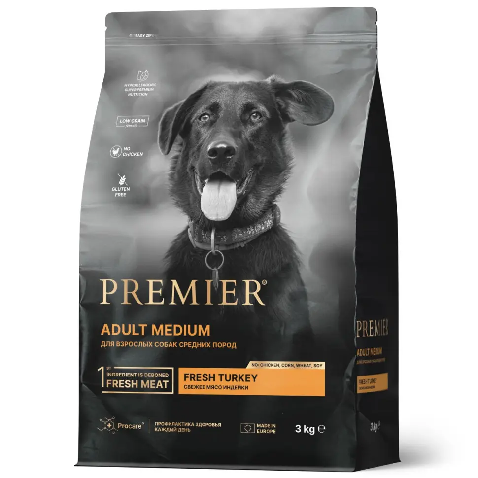 Premier dog turkey adult medium сухой корм для собак средний пород, свежее мясо индейки - 3 кг в интернет-зоомагазине Pets Room