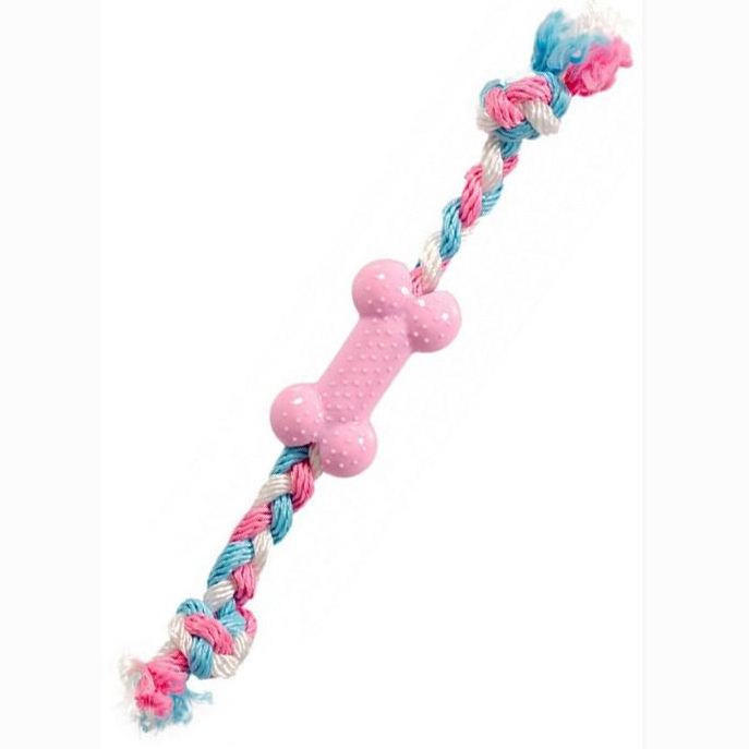 Duvo+ игрушка для собак резиновая "кость с веревками", розовая, 9х4см в интернет-зоомагазине Pets Room