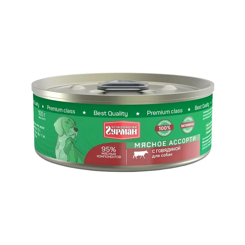 Четвероногий гурман кон.д/соб.мясное ассорти с говядиной 100гр в интернет-зоомагазине Pets Room