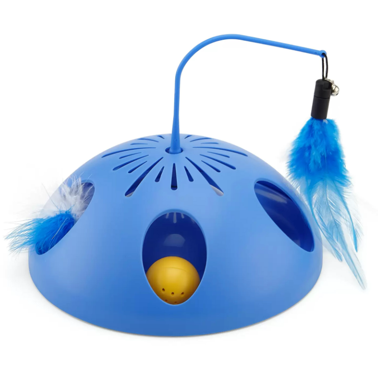Skyrus игрушка для кошек интерактивная с перьями "pouncing ball", синяя + батарейки в интернет-зоомагазине Pets Room