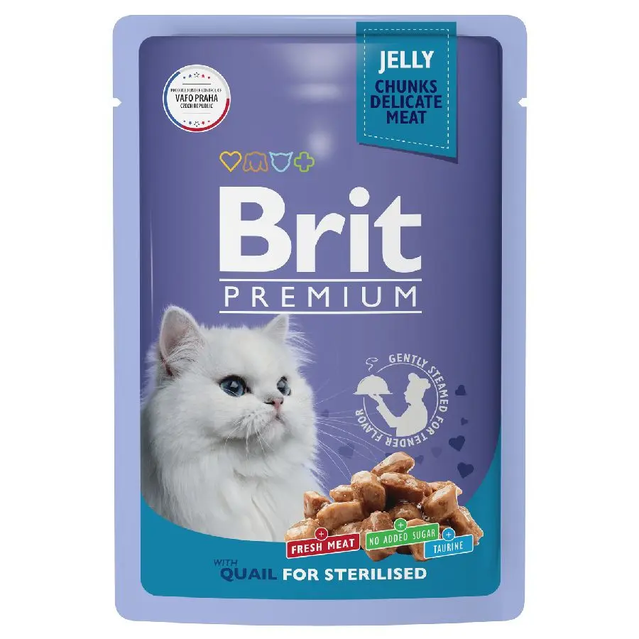Brit premium, пауч для взрослых стерилизованных кошек, перепёлка в желе, 85г в интернет-зоомагазине Pets Room