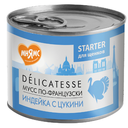 Влажный корм мнямс деликатес стартер паштет из индейки с цукини для щенков до 4 месяцев "мусс по-французски" 200 г в интернет-зоомагазине Pets Room