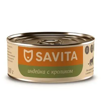 Savita консервы для кошек и котят с индейкой и кроликом 100 г в интернет-зоомагазине Pets Room