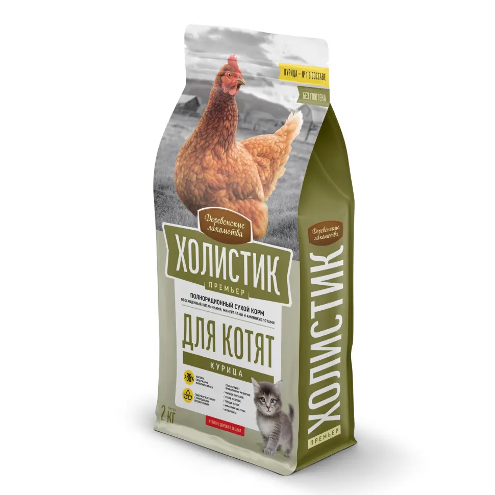 Деревенские лакомства холистик премьер сухой корм для котят с курицей - 2 кг в интернет-зоомагазине Pets Room