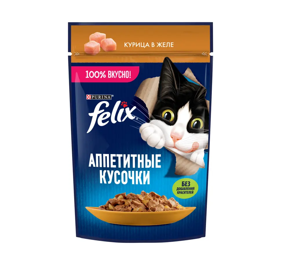 Felix влажный корм для кошек аппетитные кусочки с курицей пауч 75 г в интернет-зоомагазине Pets Room