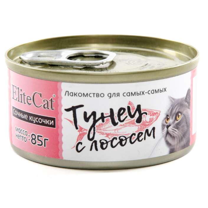 Elitecat дополнительное питание для кошек сочные кусочки "тунец с лососем", 85гр в интернет-зоомагазине Pets Room
