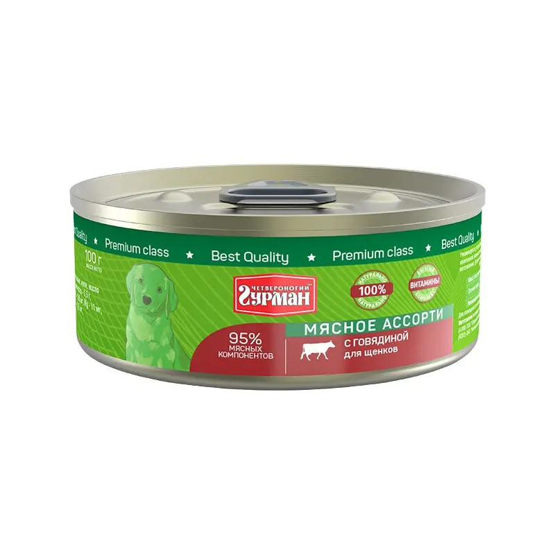Четвероногий гурман кон.д/щенков мясное ассорти с говядиной 100гр в интернет-зоомагазине Pets Room