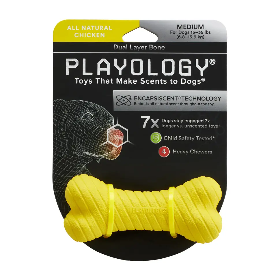Playology dual layer bone двухслойная жевательная косточка для собак с ароматом курицы, средняя, желтый в интернет-зоомагазине Pets Room