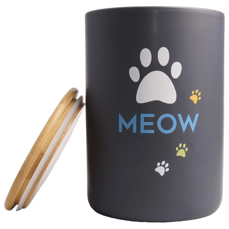 Mr.kranch meow бокс керамический для хранения корма для кошек, 1900 мл, черный в интернет-зоомагазине Pets Room