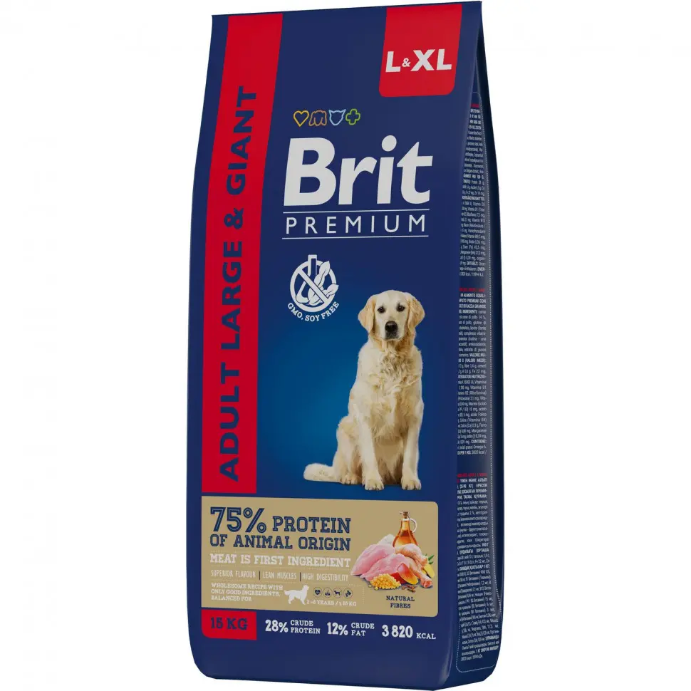 Brit premium dog adult large and giant сухой корм для взрослых собак крупных и гигантских пород с курицей - 15 кг в интернет-зоомагазине Pets Room
