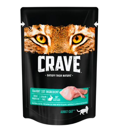 Crave корм консервированный для взрослых кошек кролик в желе (пауч) 70гр в интернет-зоомагазине Pets Room