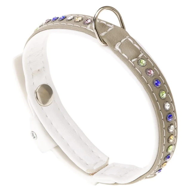Ошейник lux c12/22 эко-кожа со стразами, микрорегулировка, бело-серый в интернет-зоомагазине Pets Room