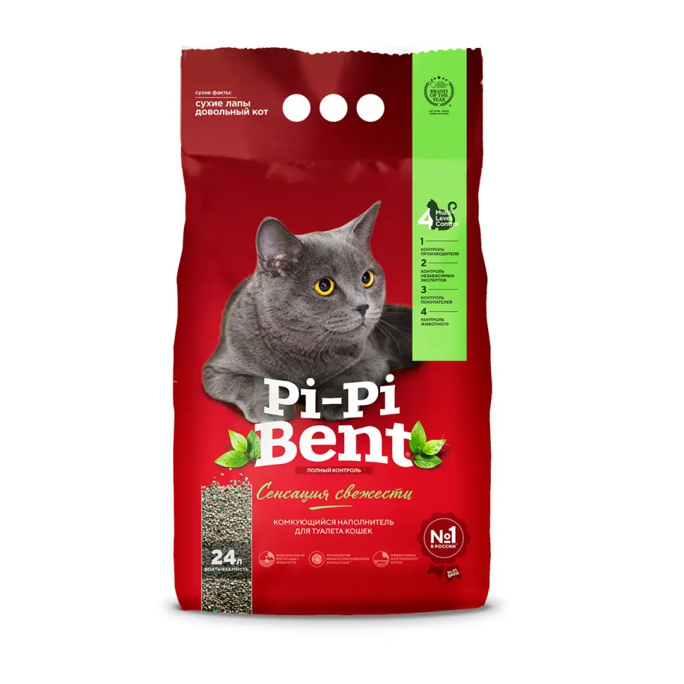Pi-pi bent сенсация свежести наполнитель комкующийся бентонитовый для туалета кошек - 24 л (10 кг) в интернет-зоомагазине Pets Room