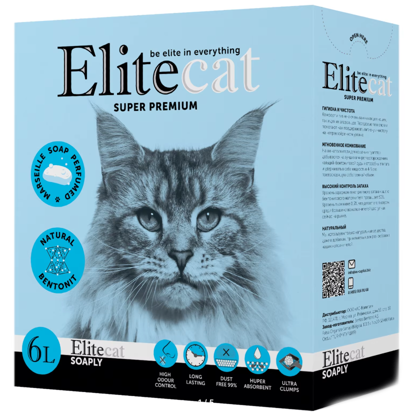 Elitecat наполнитель комкующийся с ароматом изысканного мыла "soaply", 6л / 5.1кг в интернет-зоомагазине Pets Room