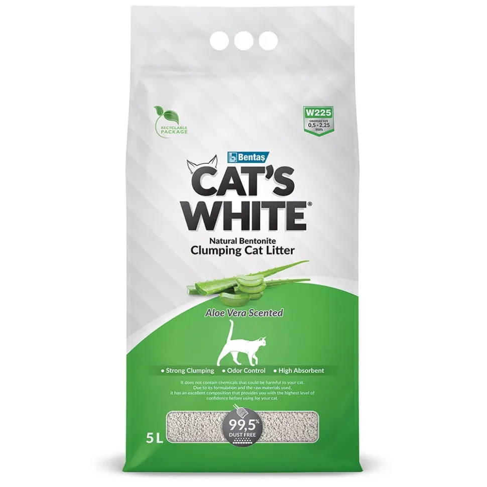 Cat's white aloe vera наполнитель комкующийся для кошачьего туалета с ароматом алоэ вера - 5 л в интернет-зоомагазине Pets Room