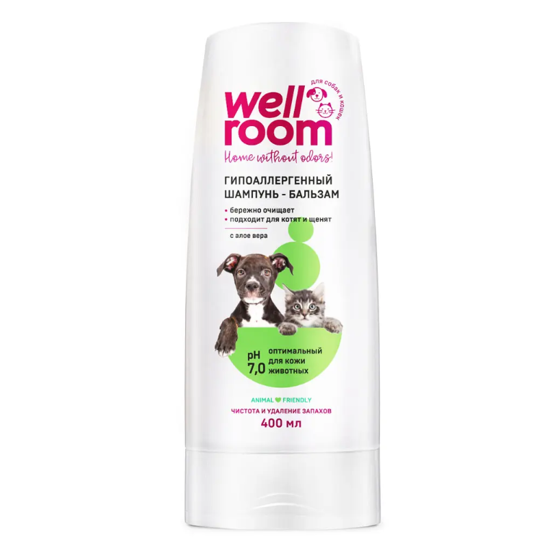 Wellroom гипоаллергенный шампунь-бальзам с алое вера 400 мл в интернет-зоомагазине Pets Room