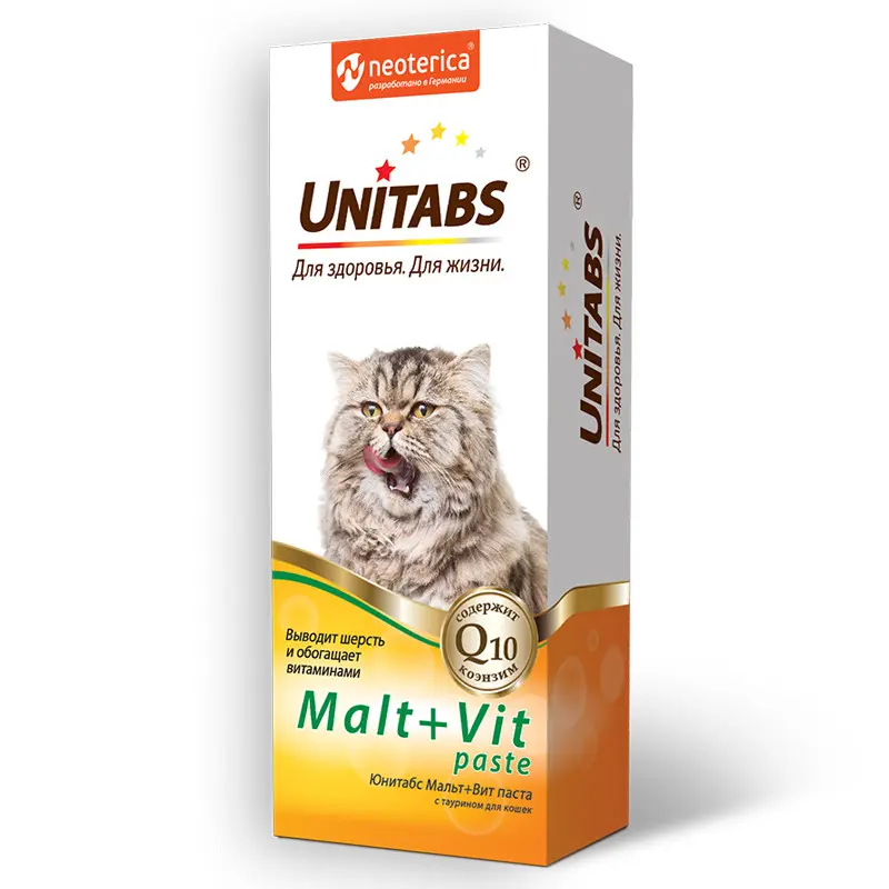 Unitabs malt+vit витаминная паста для вывода шерсти для кошек - 120 мл в интернет-зоомагазине Pets Room