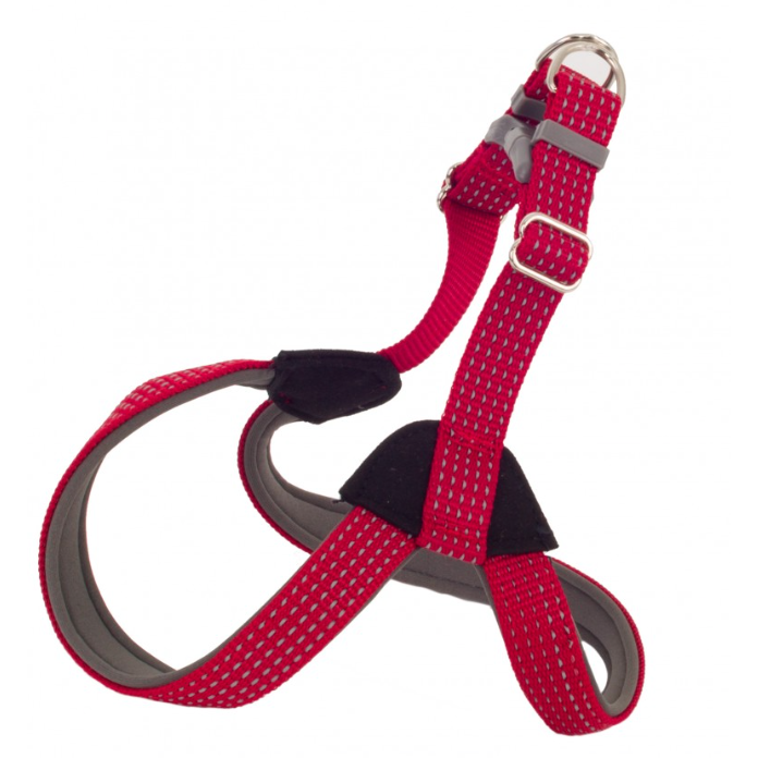 Шлейка  нейлон "премиум" светоотражающий с неопреновой подкладкой 25мм х 62-74x74-84 см красная в интернет-зоомагазине Pets Room