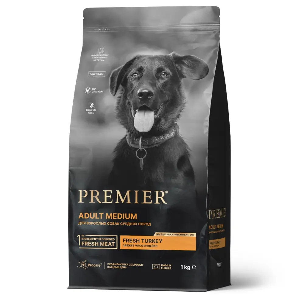 Premier dog turkey adult medium сухой корм для собак средний пород, свежее мясо индейки - 1 кг в интернет-зоомагазине Pets Room
