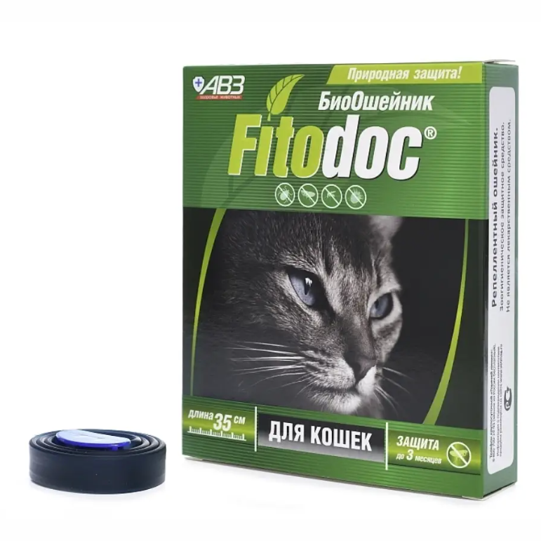 Авз фитодок 35 см ошейник для кошек репеллентный био от блох до 3 месяцев и клещей до 5 недель на основе эфирных масел в интернет-зоомагазине Pets Room