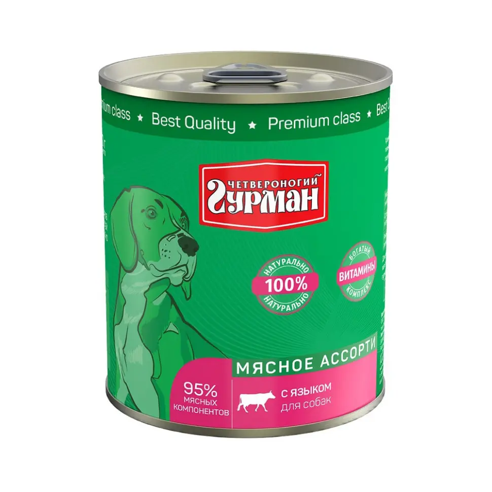 Четвероногий гурман кон.д/соб.мясное ассорти с языком 340г в интернет-зоомагазине Pets Room