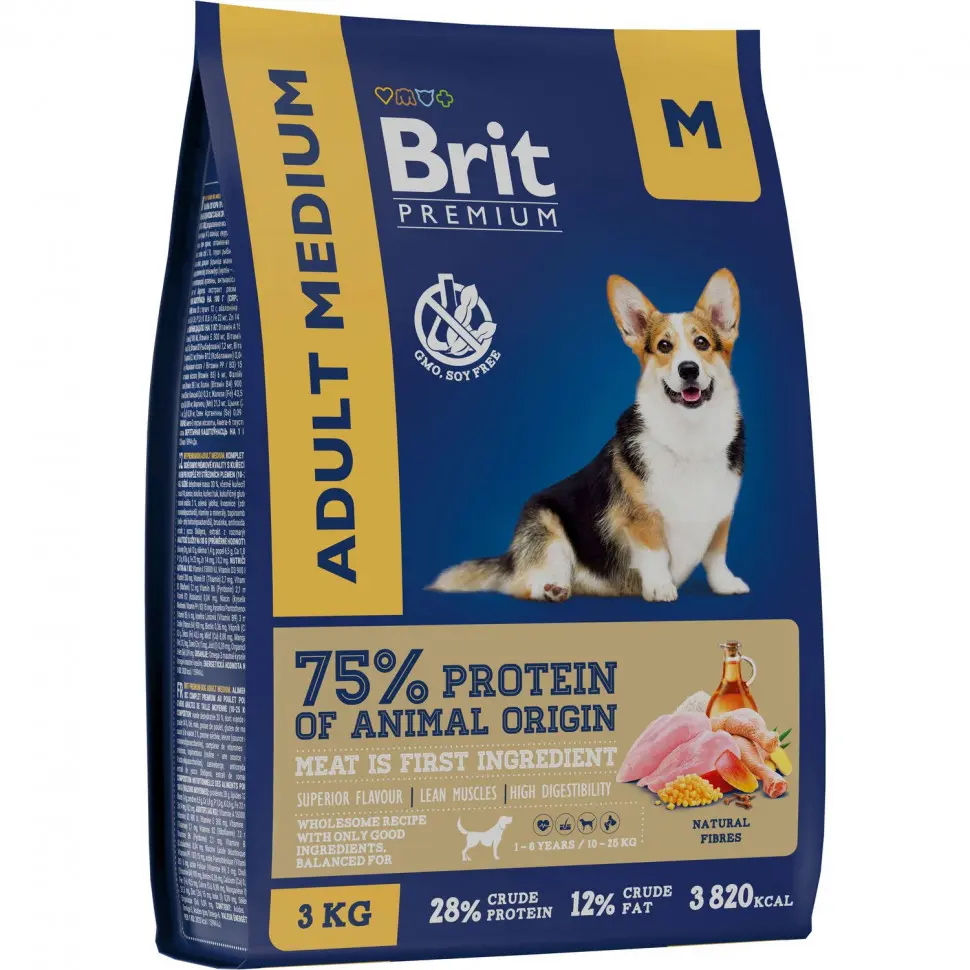 Brit premium dog adult medium сухой корм для взрослых собак средних пород с курицей - 3 кг в интернет-зоомагазине Pets Room