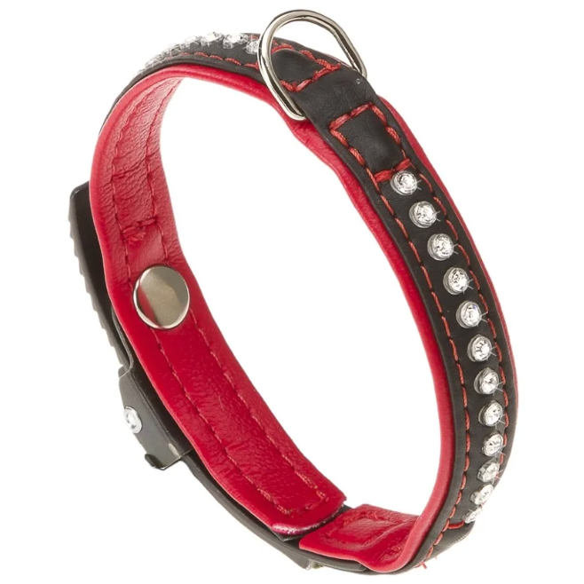 Ошейник lux c12/22 эко-кожа со стразами, микрорегулировка, чёрно-красный в интернет-зоомагазине Pets Room