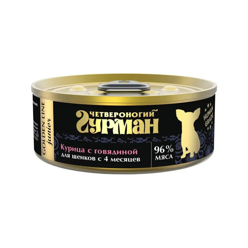 Четвероногий гурман кон.д/щенков голден курица с говядиной в желе 100гр в интернет-зоомагазине Pets Room