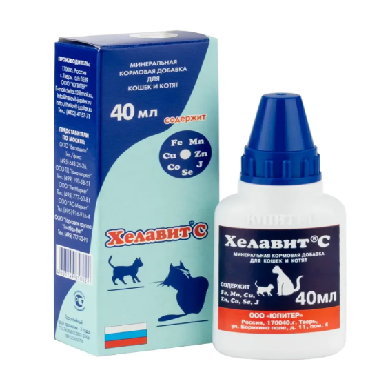 Хелавит с 40 мл минеральная кормовая добавка для кошек и котят в интернет-зоомагазине Pets Room
