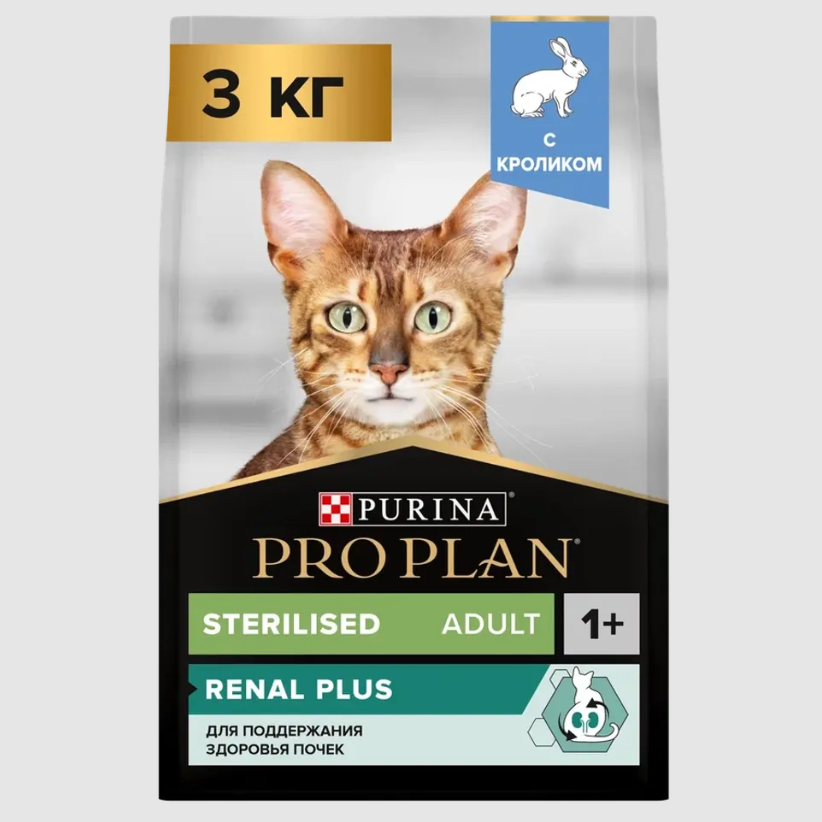 Pro plan 3 кг сухой корм для взрослых стерилизованных кошек и кастрированных котов старше 1 года, с кроликом 1х4 в интернет-зоомагазине Pets Room
