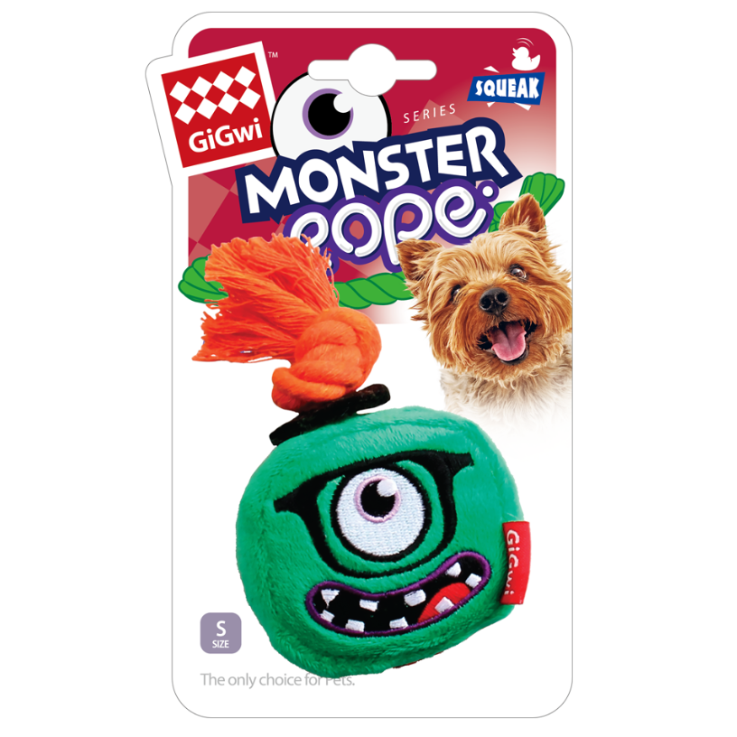 75515 Игрушка для собак монстр с пищалкой и веревкой 8см, серия monster rope в интернет-зоомагазине Pets Room