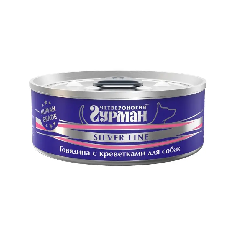 Четвероногий гурман "серебряная линия" кон.д/собак говядина с креветками в желе 100гр в интернет-зоомагазине Pets Room
