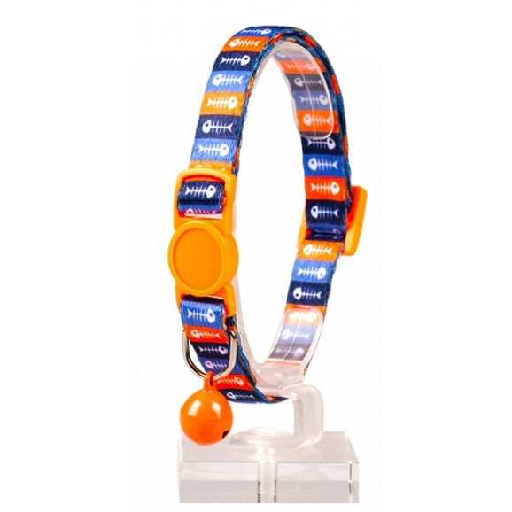 Duvo+ ошейник для кошек нейлоновый, "рыбная кость", оранжево-синий, 20-30см/10мм в интернет-зоомагазине Pets Room