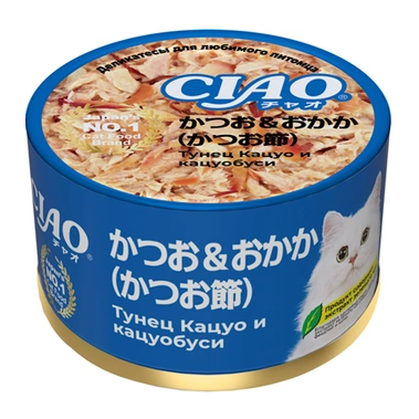 Inaba ciao can влажный корм тунец кацуо и кацуобуси. дополнительный рацион для кошек 85г в интернет-зоомагазине Pets Room