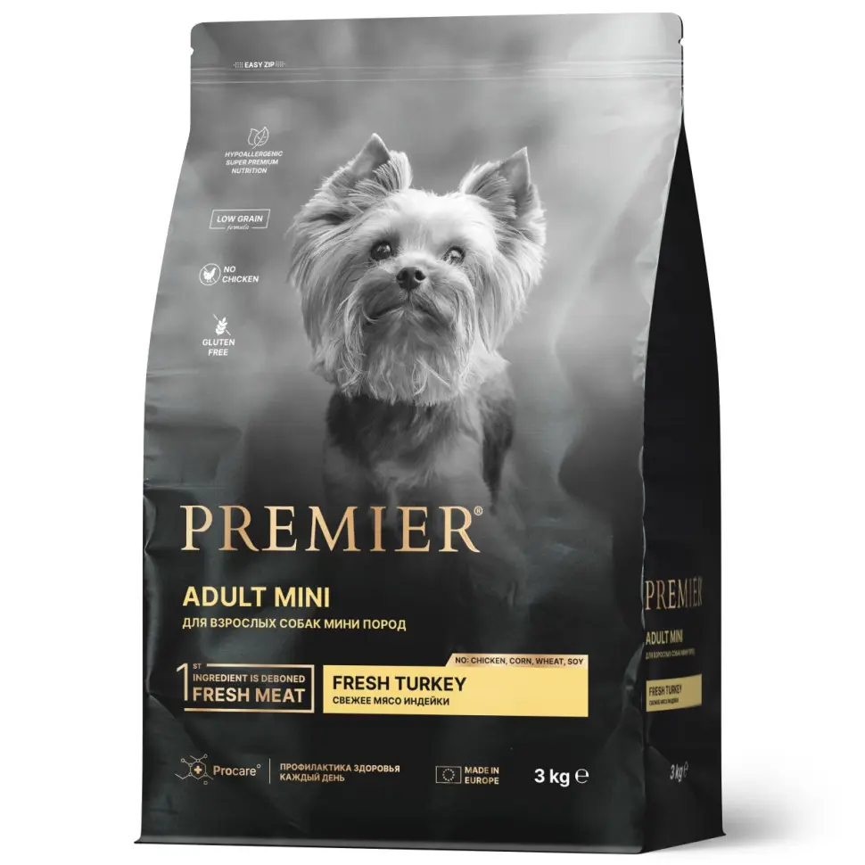 Premier dog turkey adult mini сухой корм для собак мелких пород, свежее мясо индейки - 3 кг в интернет-зоомагазине Pets Room