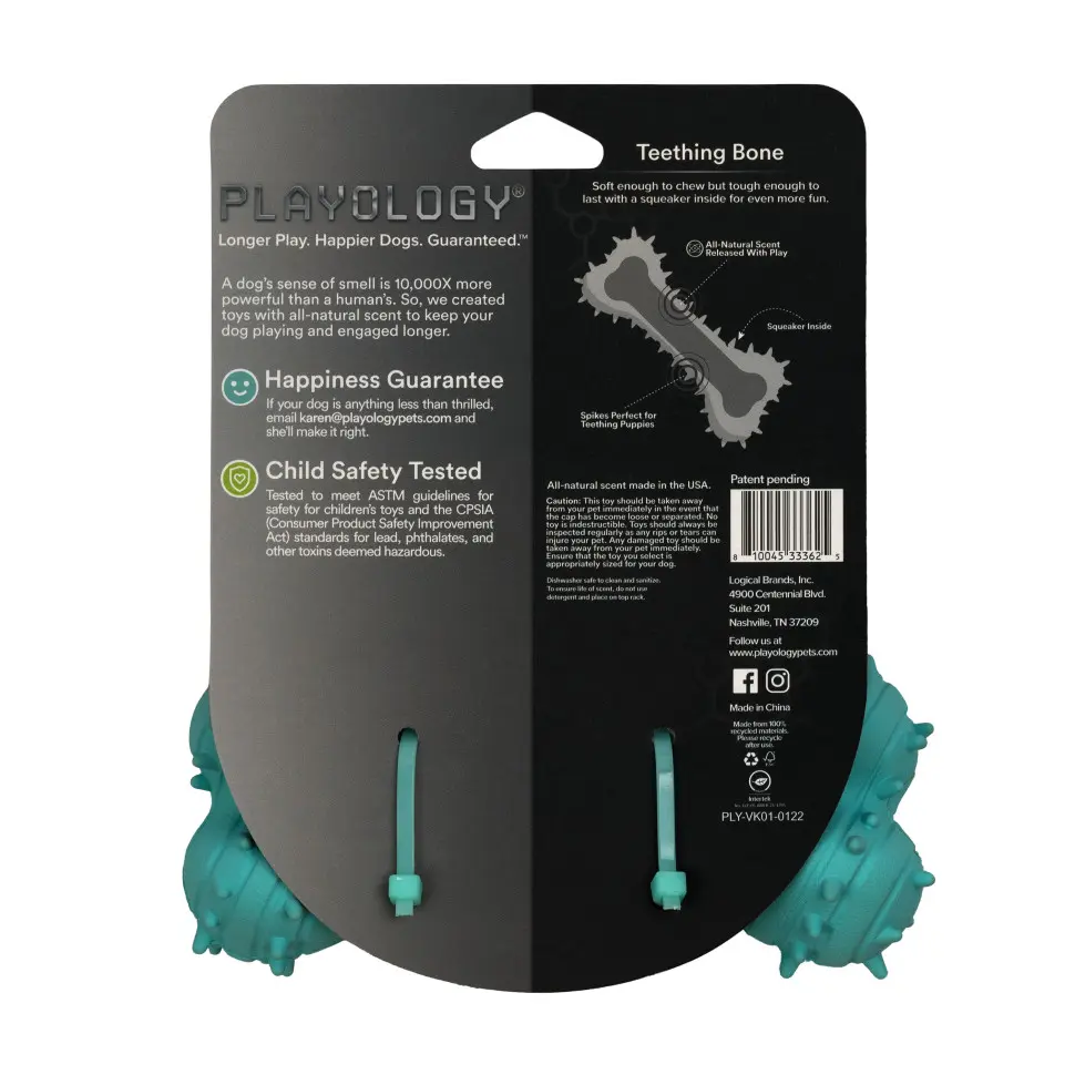 Playology puppy teething bone дентальная хрустящая жевательная косточка для щенков с ароматом арахиса, голубой в интернет-зоомагазине Pets Room