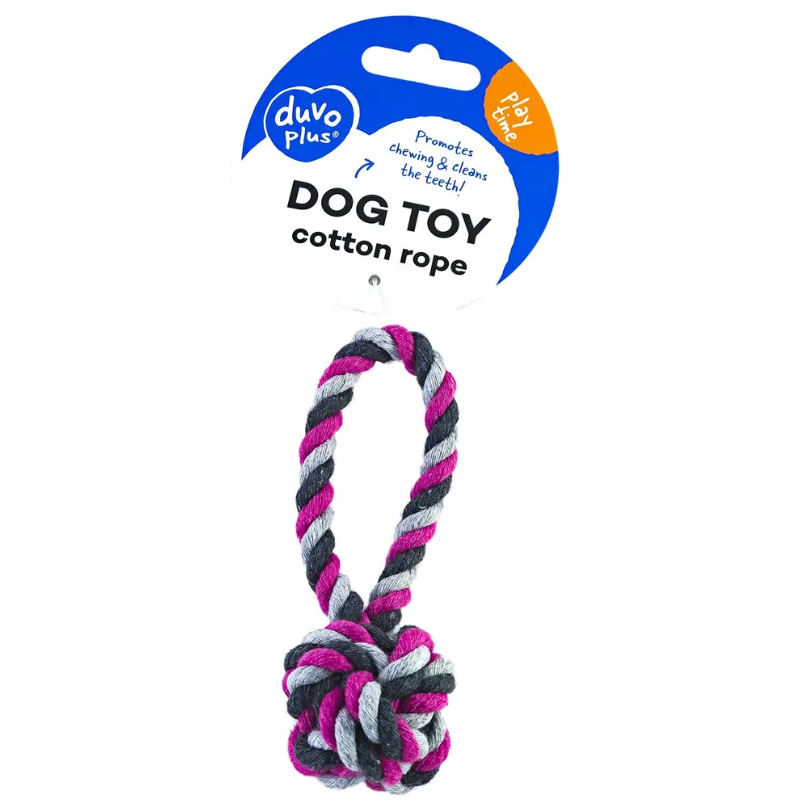 Duvo+ игрушка для собак веревочная "мяч с ручкой", розовая, 9cм в интернет-зоомагазине Pets Room